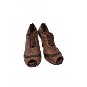 Schuler & Sons Philadelphia Brown Distressed Leather Peep Toe Bootie